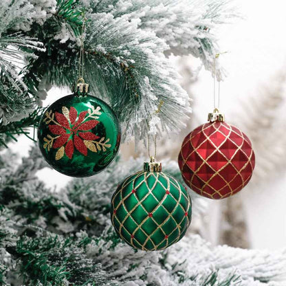 Red and Green Gold Christmas Ball Ornament Decoration | 16 Pieces | 13 x 3 inches