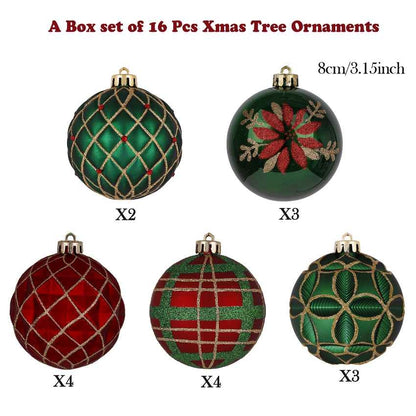 Red and Green Gold Christmas Ball Ornament Decoration | 16 Pieces | 13 x 3 inches