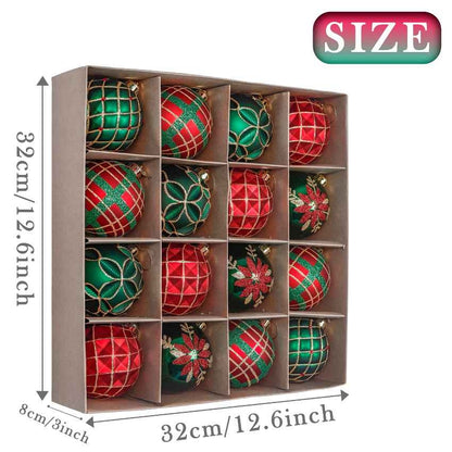 Red and Green Gold Christmas Ball Ornament Decoration | 16 Pieces | 13 x 3 inches