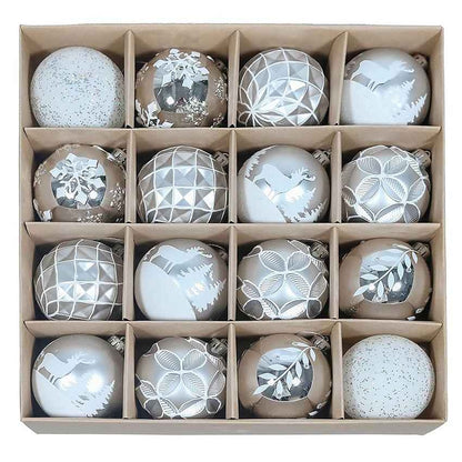 Silver White Disco Shimmer Christmas Ball Ornaments Decoration | 16 Pieces | 13 x 3 inches