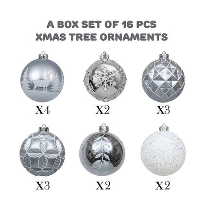 Silver White Disco Shimmer Christmas Ball Ornaments Decoration | 16 Pieces | 13 x 3 inches