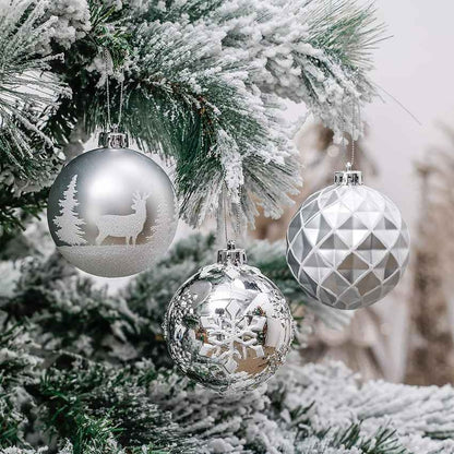 Silver White Disco Shimmer Christmas Ball Ornaments Decoration | 16 Pieces | 13 x 3 inches