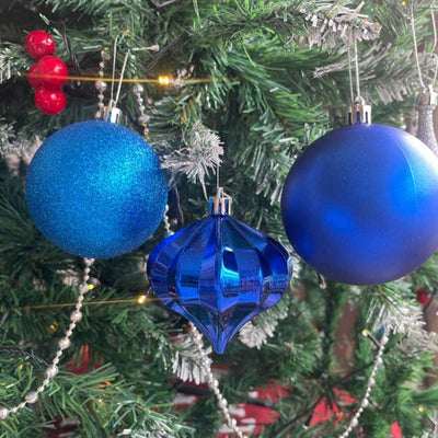 Radiant Cobalt Blue Shiny Metallic Christmas Ornaments | 10 x 10 inches