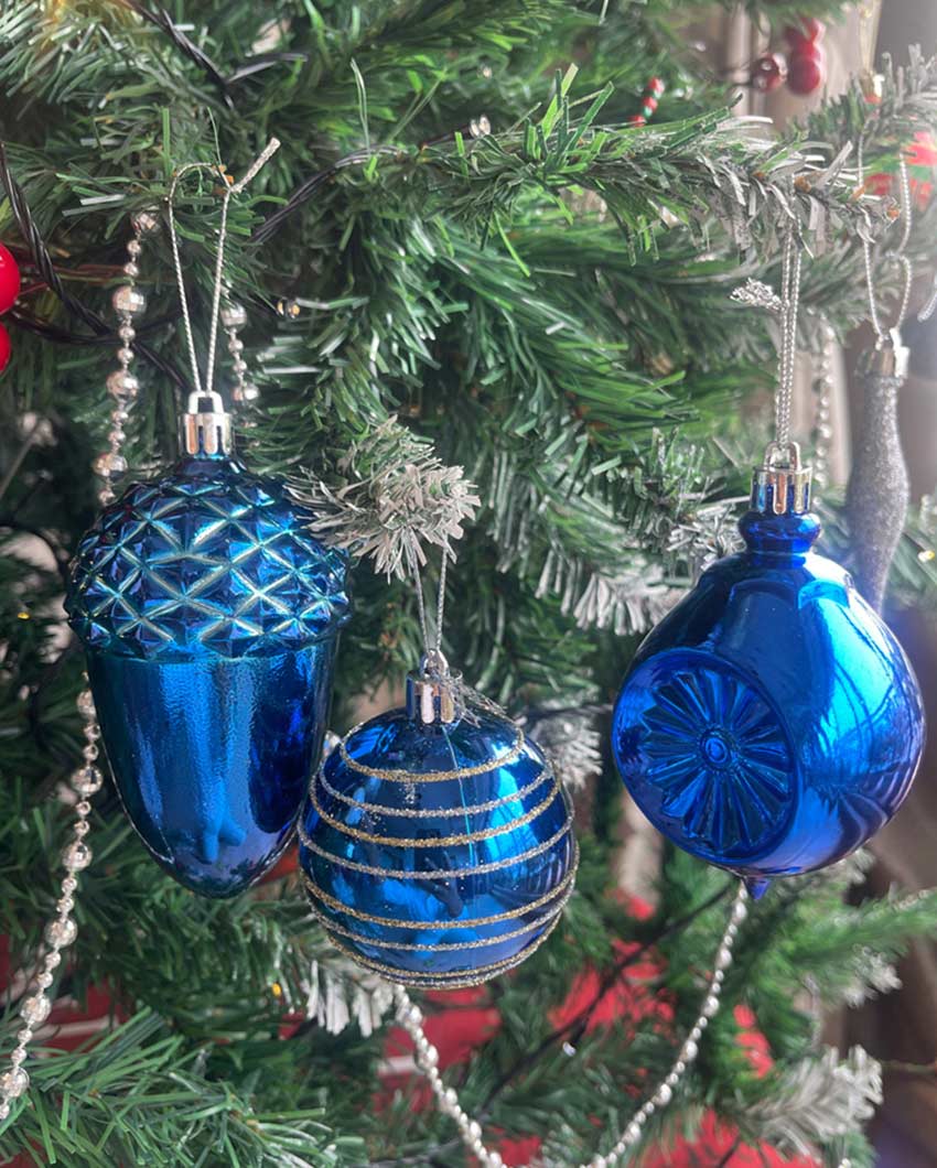 Radiant Cobalt Blue Shiny Metallic Christmas Ornaments | 10 x 10 inches