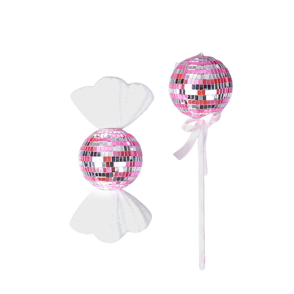 Pink Shiny Disco Themed Big Size Candy Shaped Tree Ornaments Christmas Decoration | Pack of 2 | 8 x 14 inches