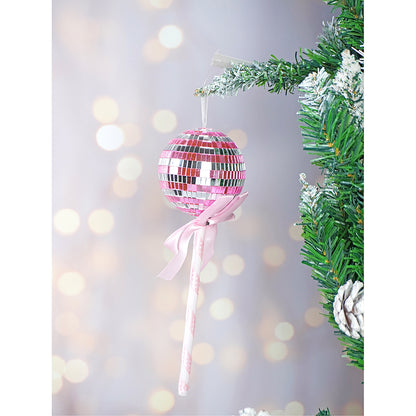 Pink Shiny Disco Themed Big Size Candy Shaped Tree Ornaments Christmas Decoration | Pack of 2 | 8 x 14 inches