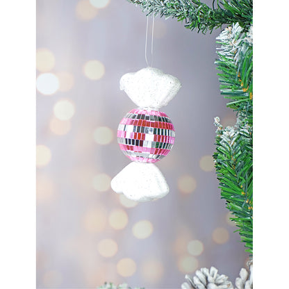 Pink Shiny Disco Themed Big Size Candy Shaped Tree Ornaments Christmas Decoration | Pack of 2 | 8 x 14 inches