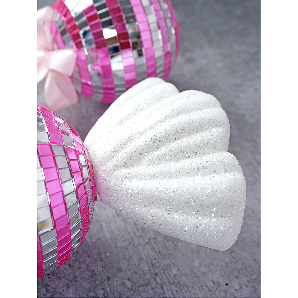 Pink Shiny Disco Themed Big Size Candy Shaped Tree Ornaments Christmas Decoration | Pack of 2 | 8 x 14 inches