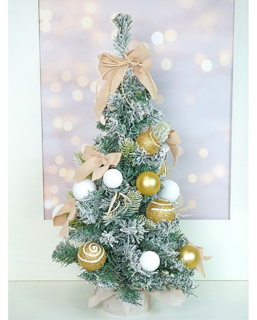 Swirl Frosted Bushy Christmas Tree With Balls & Ornaments | 2 Feet | 24 inches