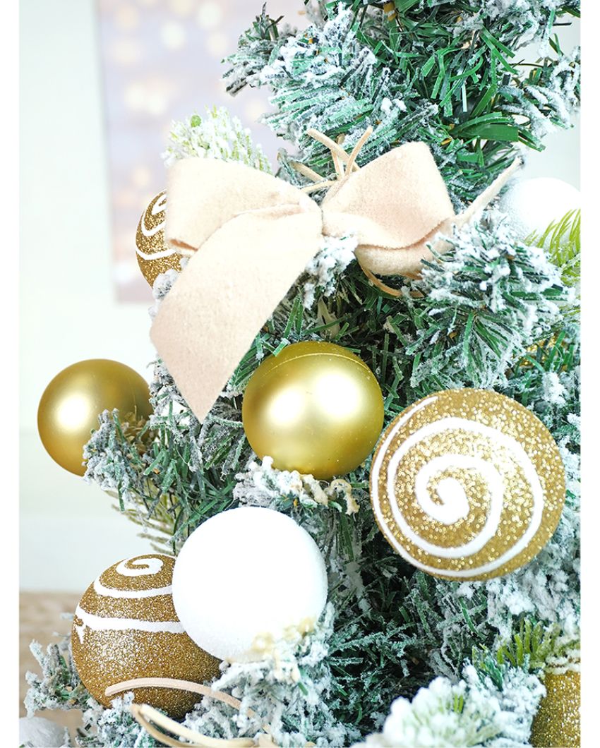 Swirl Frosted Bushy Christmas Tree With Balls & Ornaments | 2 Feet | 24 inches