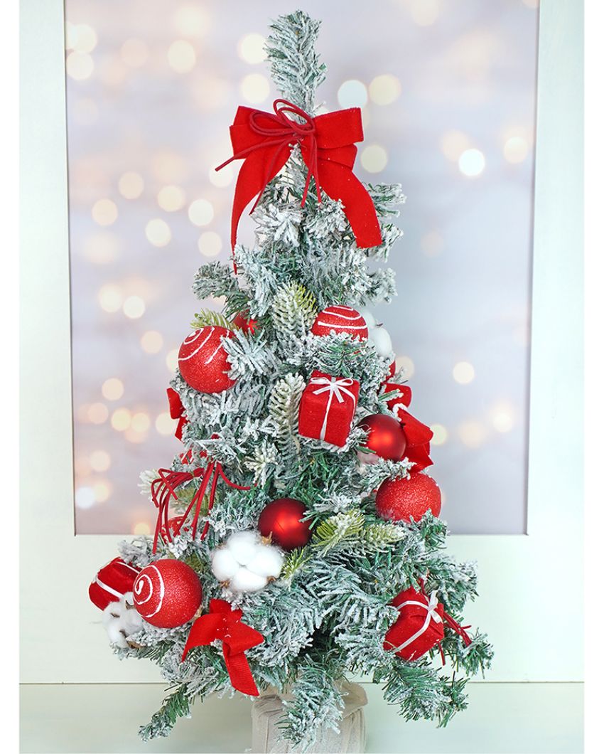 Swirl Frosted Bushy Christmas Tree With Balls & Ornaments | 2 Feet | 24 inches