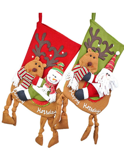 Knot Legs Santa & Snowman Christmas Stockings | Set of 2 | 11 x 17 inches