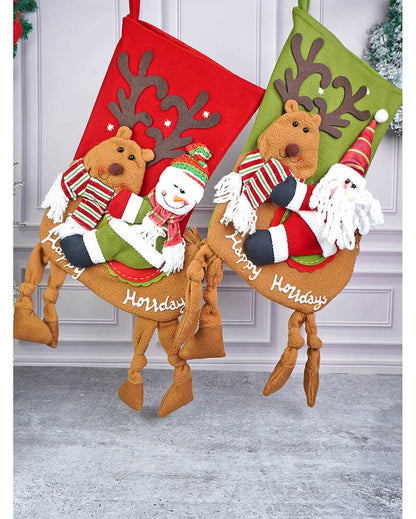 Knot Legs Santa & Snowman Christmas Stockings | Set of 2 | 11 x 17 inches