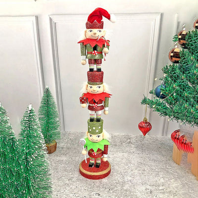 3 Tier Stacked Wooden Elves Christmas Table Decor | 16 x 4 inches