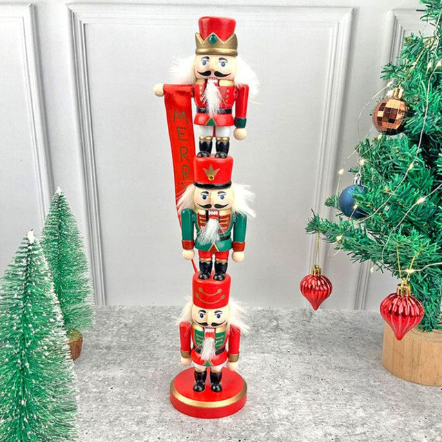 3 Tier Stacked Wooden Nutcracker Christmas Table Décor | 16 x 4 inches