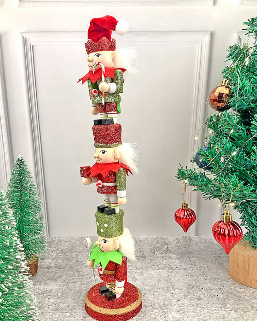 3 Tier Stacked Wooden Elves Christmas Table Decor | 16 x 4 inches