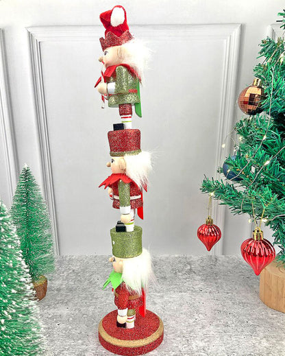 3 Tier Stacked Wooden Elves Christmas Table Decor | 16 x 4 inches