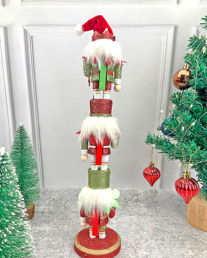 3 Tier Stacked Wooden Elves Christmas Table Decor | 16 x 4 inches