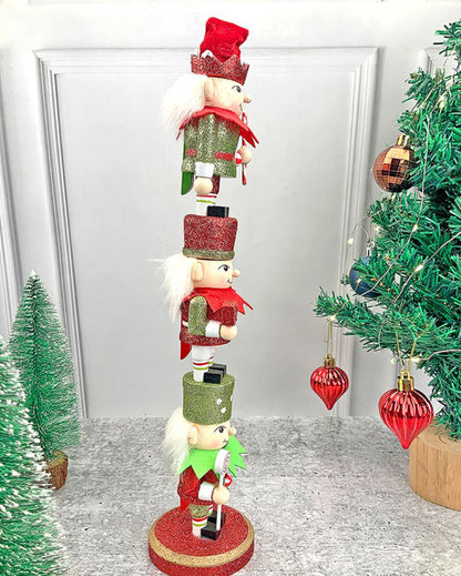 3 Tier Stacked Wooden Elves Christmas Table Decor | 16 x 4 inches