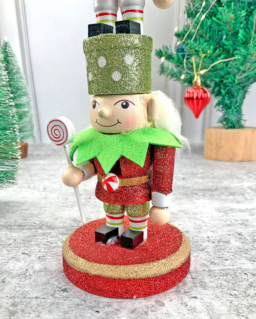 3 Tier Stacked Wooden Elves Christmas Table Decor | 16 x 4 inches