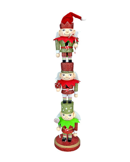 3 Tier Stacked Wooden Elves Christmas Table Decor | 16 x 4 inches