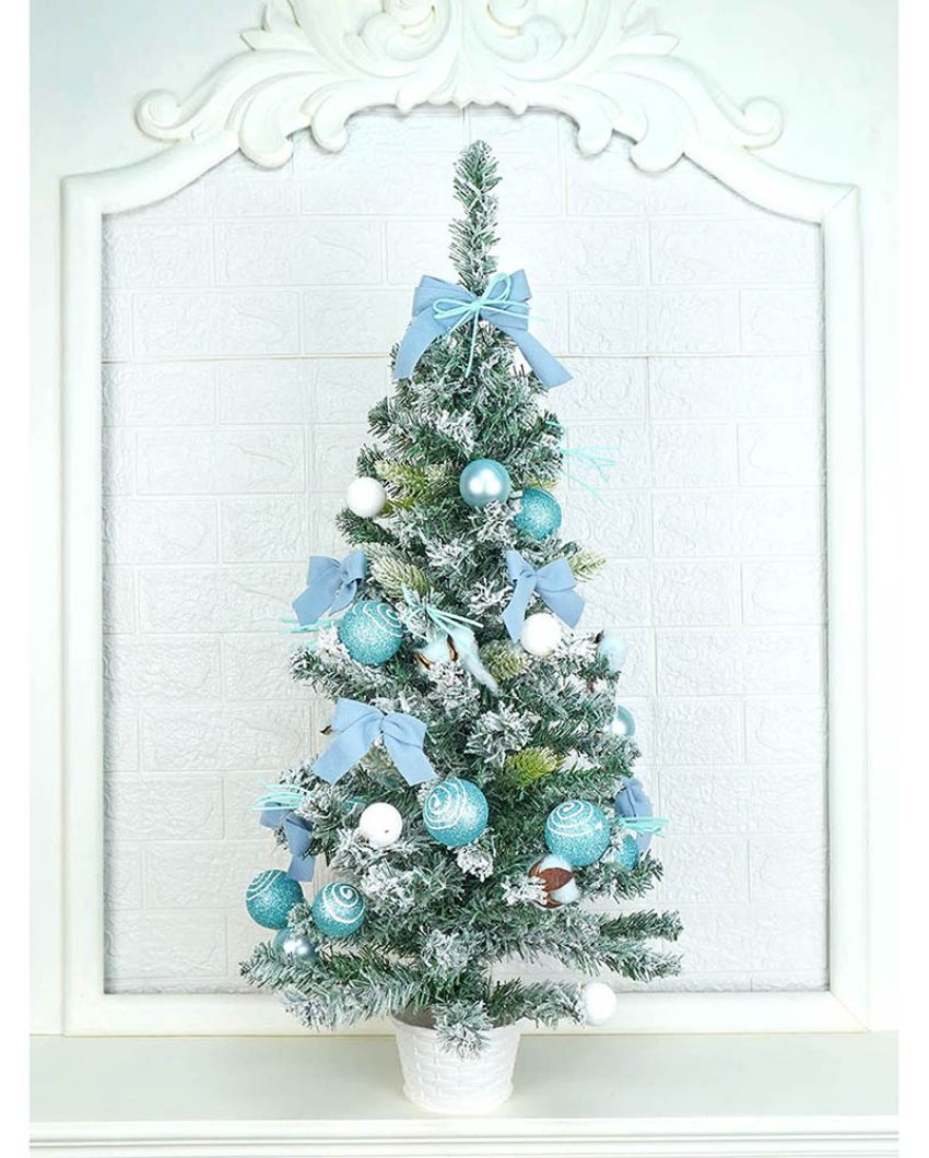 Swirl Frosted Bushy Christmas Tree With Balls & Ornaments | 3 Feet | 36 inches