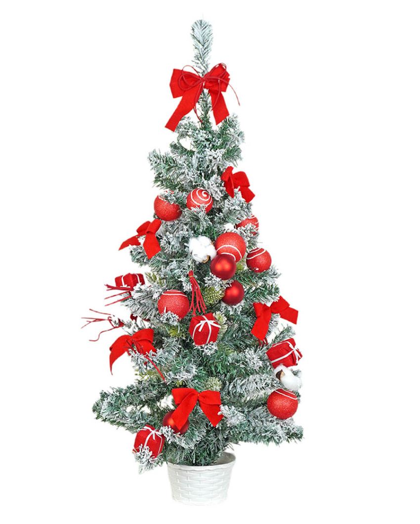 Swirl Frosted Bushy Christmas Tree With Balls & Ornaments | 3 Feet | 36 inches