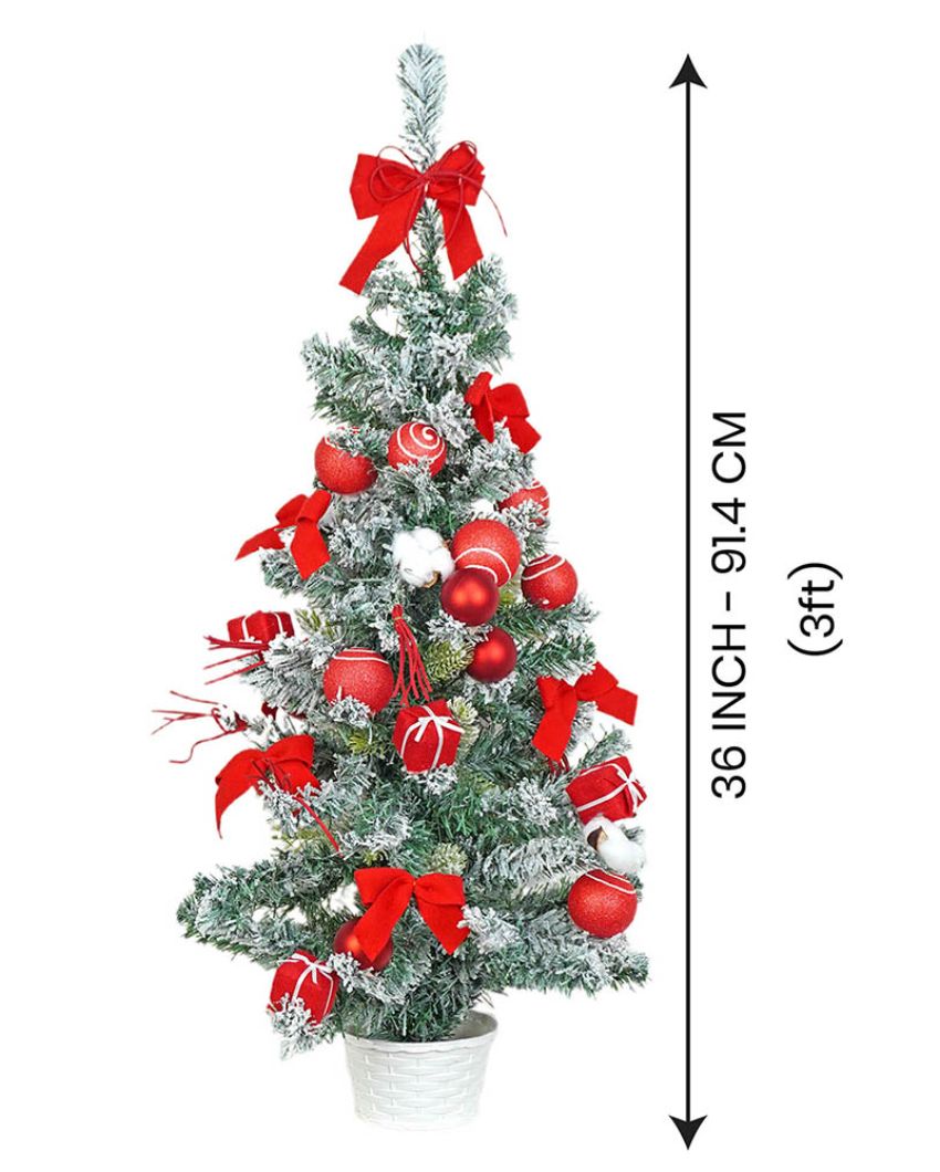 Swirl Frosted Bushy Christmas Tree With Balls & Ornaments | 3 Feet | 36 inches