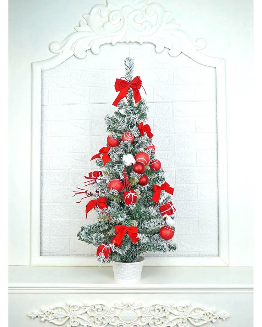 Swirl Frosted Bushy Christmas Tree With Balls & Ornaments | 3 Feet | 36 inches