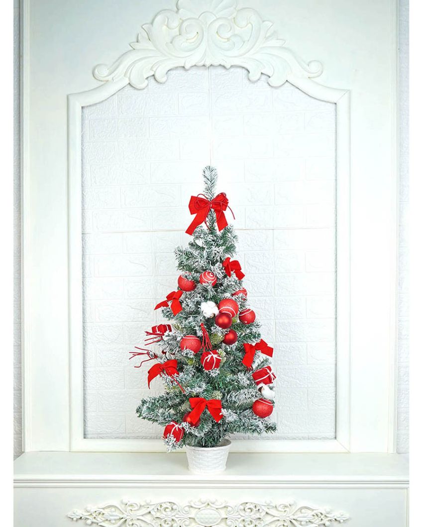 Swirl Frosted Bushy Christmas Tree With Balls & Ornaments | 3 Feet | 36 inches