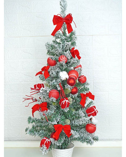 Swirl Frosted Bushy Christmas Tree With Balls & Ornaments | 3 Feet | 36 inches