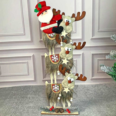 3Tier Wooden MDF Stacked Reindeer & Santa Table Christmas Decoration | 7 x 17 inches