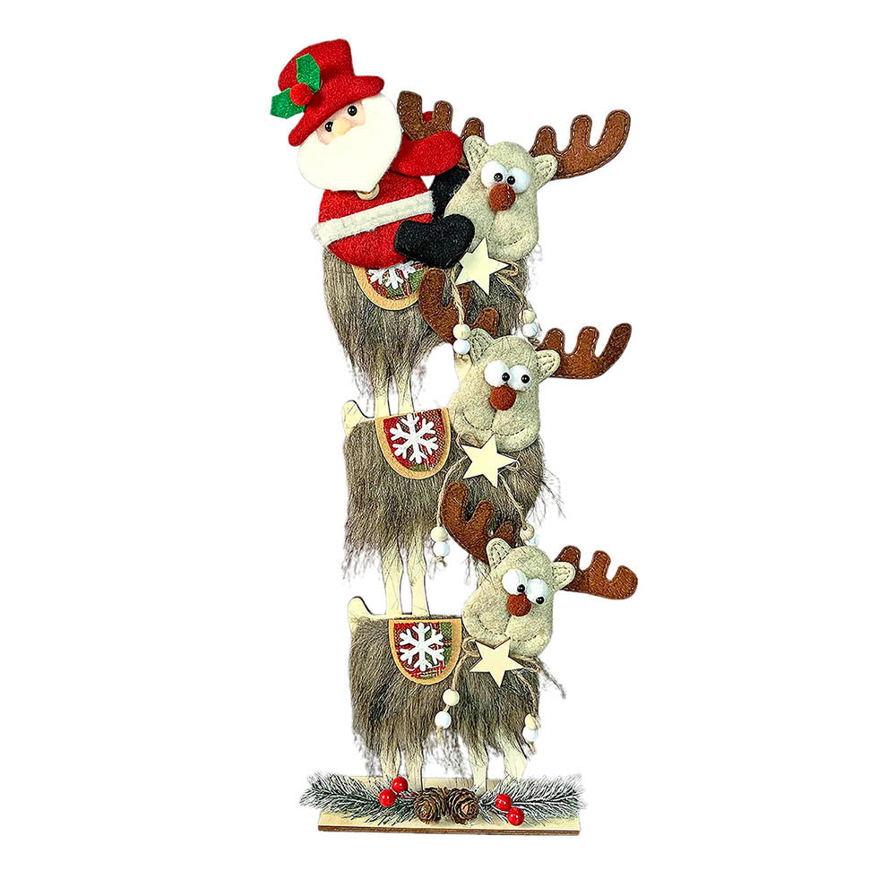 3-Tier Stacked Reindeer & Santa Table Decoration | 7 x 17 inches