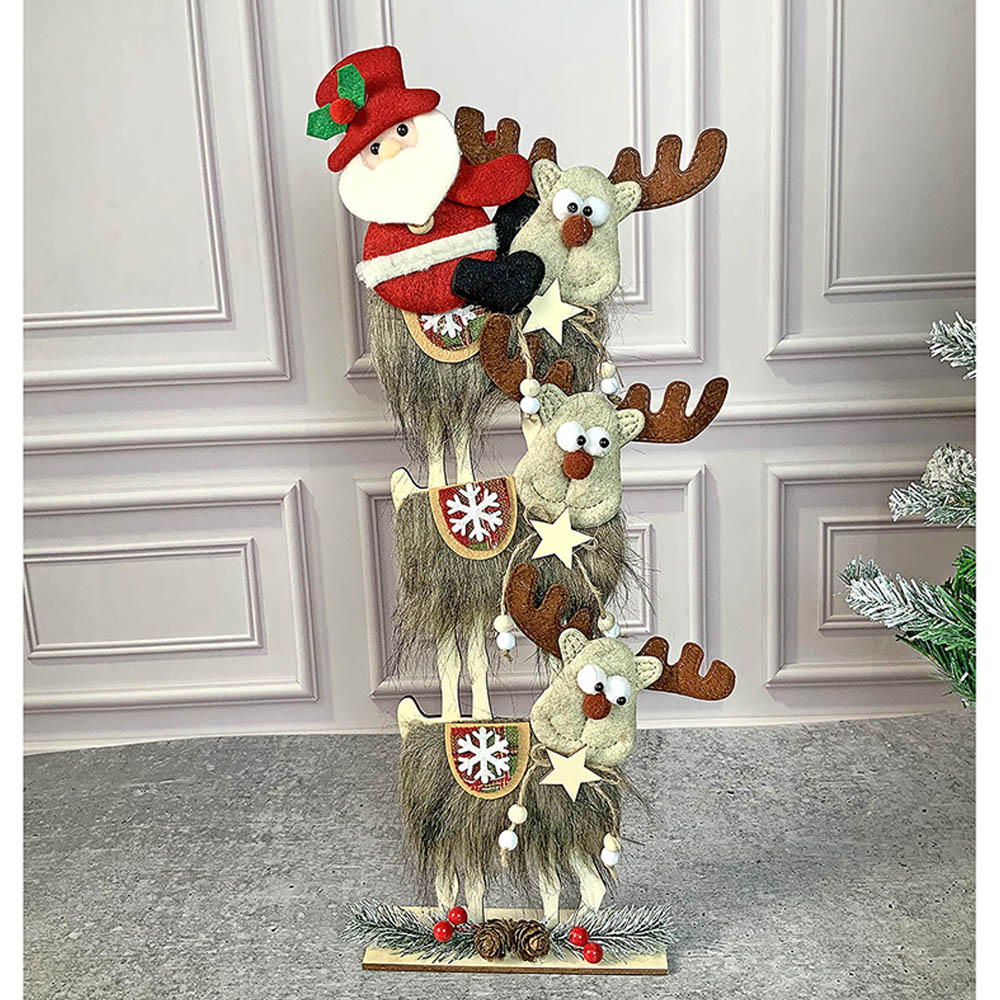 3-Tier Stacked Reindeer & Santa Table Decoration | 7 x 17 inches