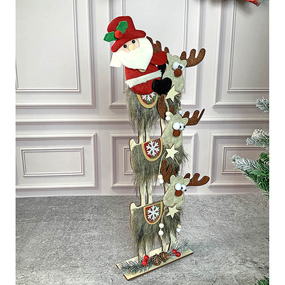 3-Tier Stacked Reindeer & Santa Table Decoration | 7 x 17 inches