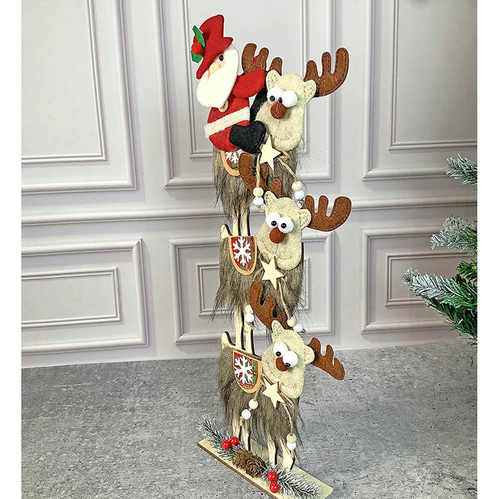 3-Tier Stacked Reindeer & Santa Table Decoration | 7 x 17 inches