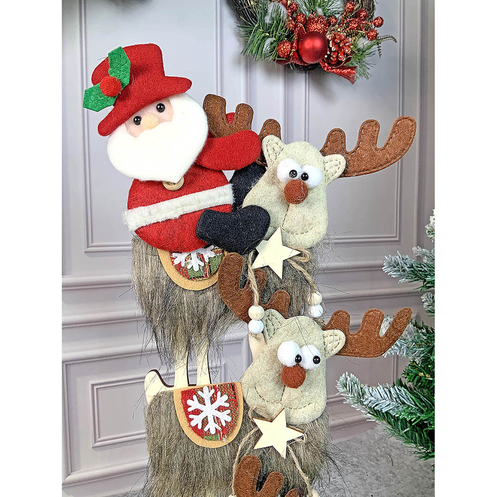 3-Tier Stacked Reindeer & Santa Table Decoration | 7 x 17 inches