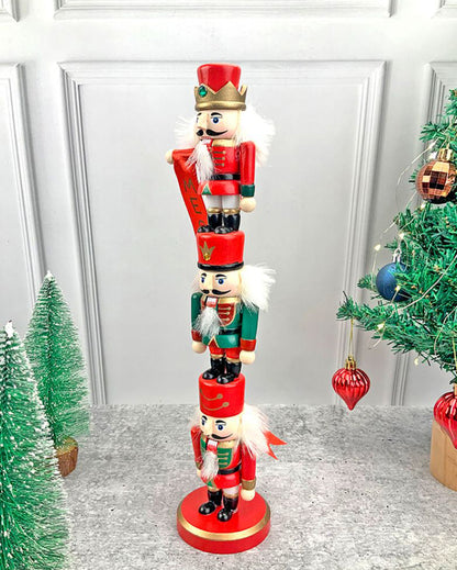 3 Tier Stacked Wooden Nutcracker Christmas Table Décor | 16 x 4 inches