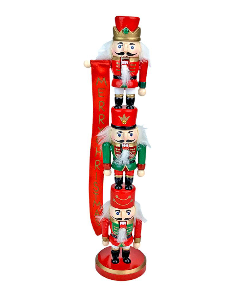 3 Tier Stacked Wooden Nutcracker Christmas Table Décor | 16 x 4 inches