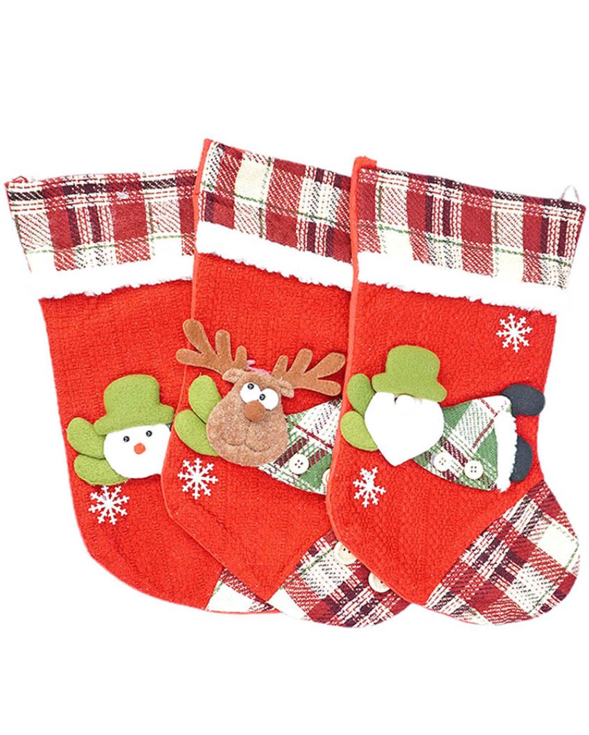 3D Christmas Stockings For Gifts & Decor | Set of 3 | 9 x 13 inches