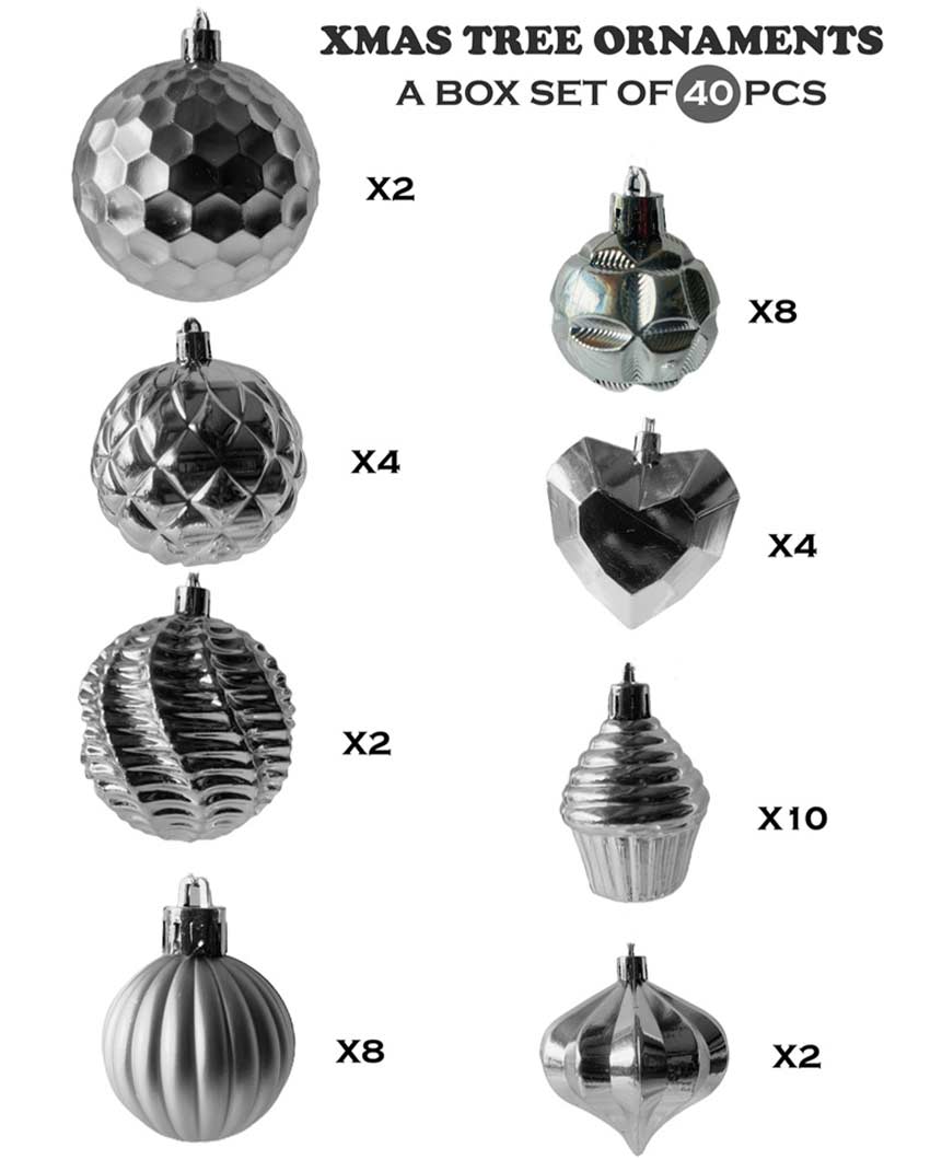 Bright Silver Theme Christmas Ornaments | 15 x 5 inches