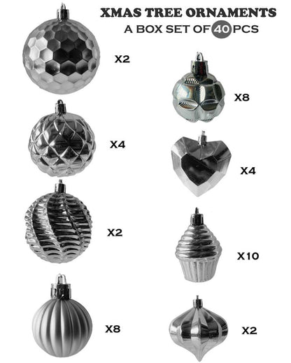 Bright Silver Theme Christmas Ornaments | 15 x 5 inches