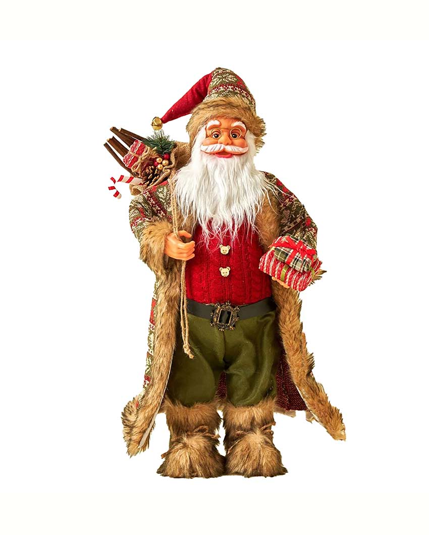 Jolly Olive & Red Furry Santa Claus Table Decorative