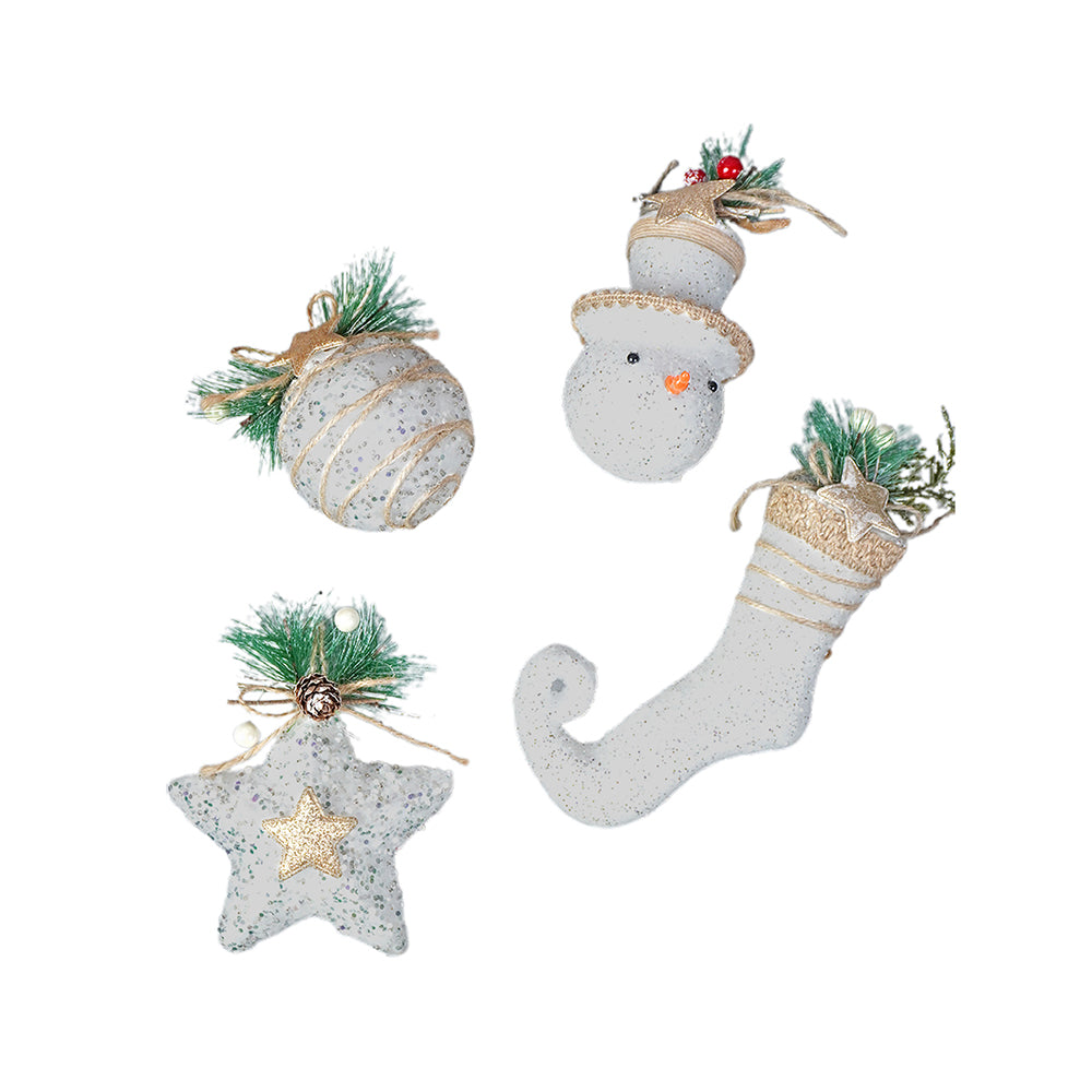 Glitter Jute Snowy Elf Themed Tree Ornaments Christmas Decoration | Pack of 4 | 5 x 5 inches