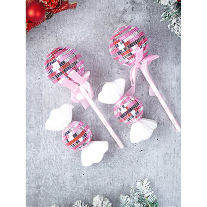 Pink Shiny Disco Themed Medium Sized Candy Shaped Tree Ornaments Christmas Decoration | Pack of 4 | 5 x 10 inches