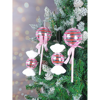 Pink Shiny Disco Themed Medium Sized Candy Shaped Tree Ornaments Christmas Decoration | Pack of 4 | 5 x 10 inches