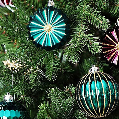 Vibrant Maroon, Green & White Christmas Ball Ornaments | 15 x 5 inches