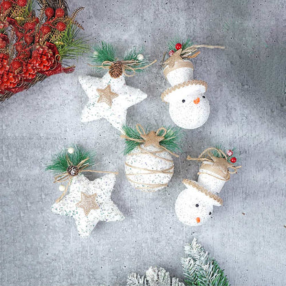 Double Glitter Jute Themed Tree Ornaments Christmas Decoration | Pack of 5 | 5 x 5 inches