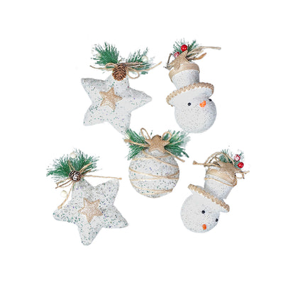 Double Glitter Jute Themed Tree Ornaments Christmas Decoration | Pack of 5 | 5 x 5 inches