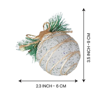 Double Glitter Jute Themed Tree Ornaments Christmas Decoration | Pack of 5 | 5 x 5 inches